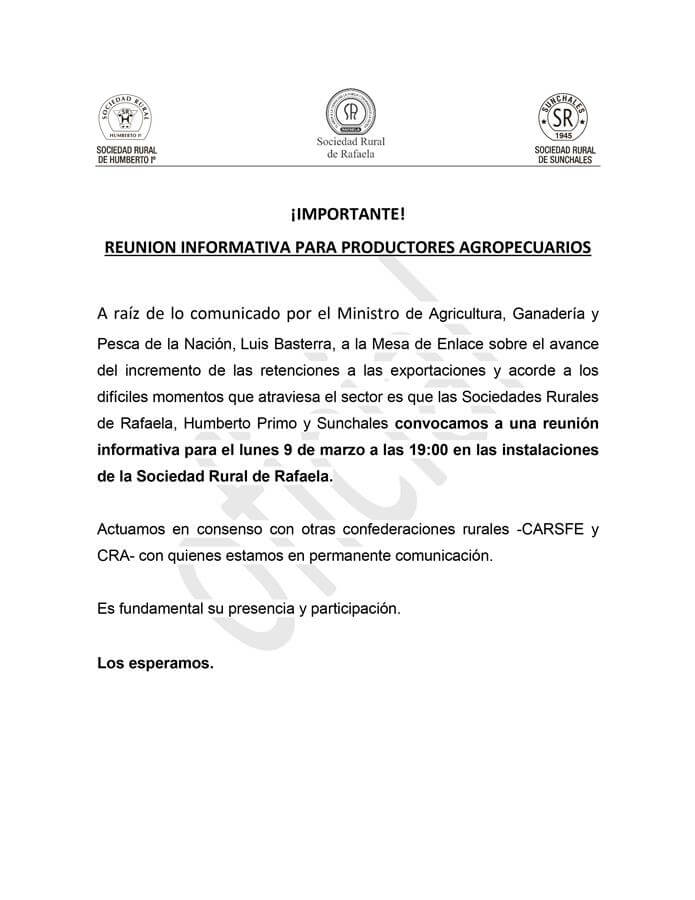 En este momento estás viendo ¡¡HOY!!! Reunión Informativa para PRODUCTORES AGROPECUARIOS Es fundamental su participación!