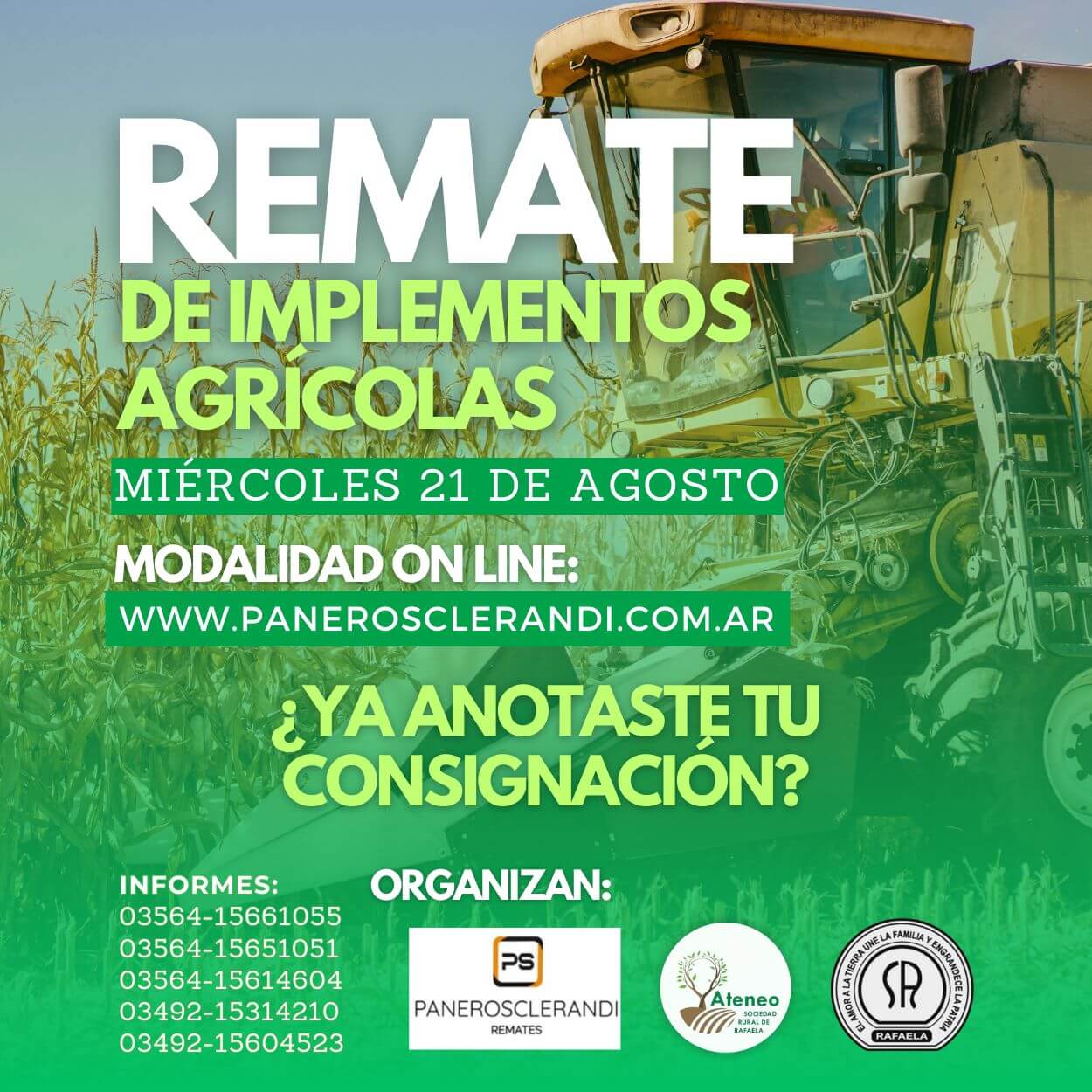 En este momento estás viendo El Ateneo de la Rural de Rafaela te invita a un remate de maquinaria usada